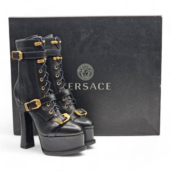 Versace Platform Boots - Nappa Leather - Black - Size 35.5 $2300 - Picture 1 of 7